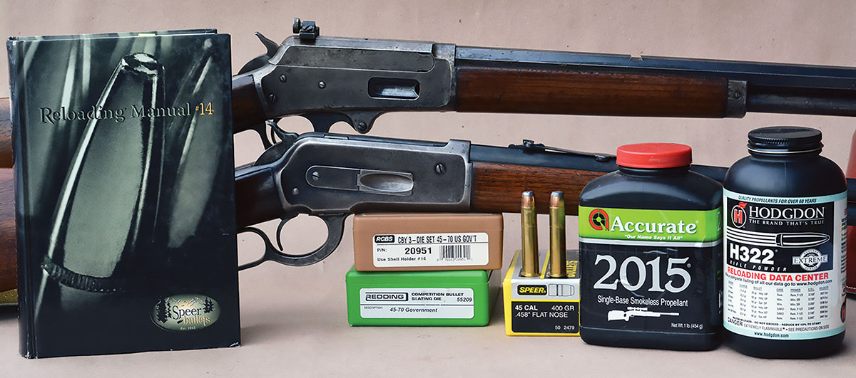 The 45-70 Government data in the Speer Reloading Manual No. 14 is for original pre-World War II Winchester Model 1886 and Marlin Model 1895 rifles and is therefore held to 28,000 CUP. Modern Marlin Model 1895 and Winchester Model 1886 reproductions are stronger and can handle higher pressure loads.